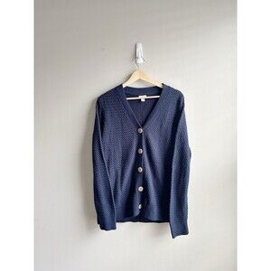 LL Bean Women’s Navy Blue Cotton Knit Cardigan Sweater Size XL